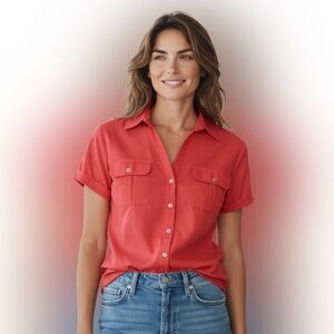 George Vibrant Coral Button-Down Shirt